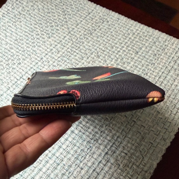 COACH Navy Floral Leather Wristlet with Multicolor Blooms - Picture 3 of 12